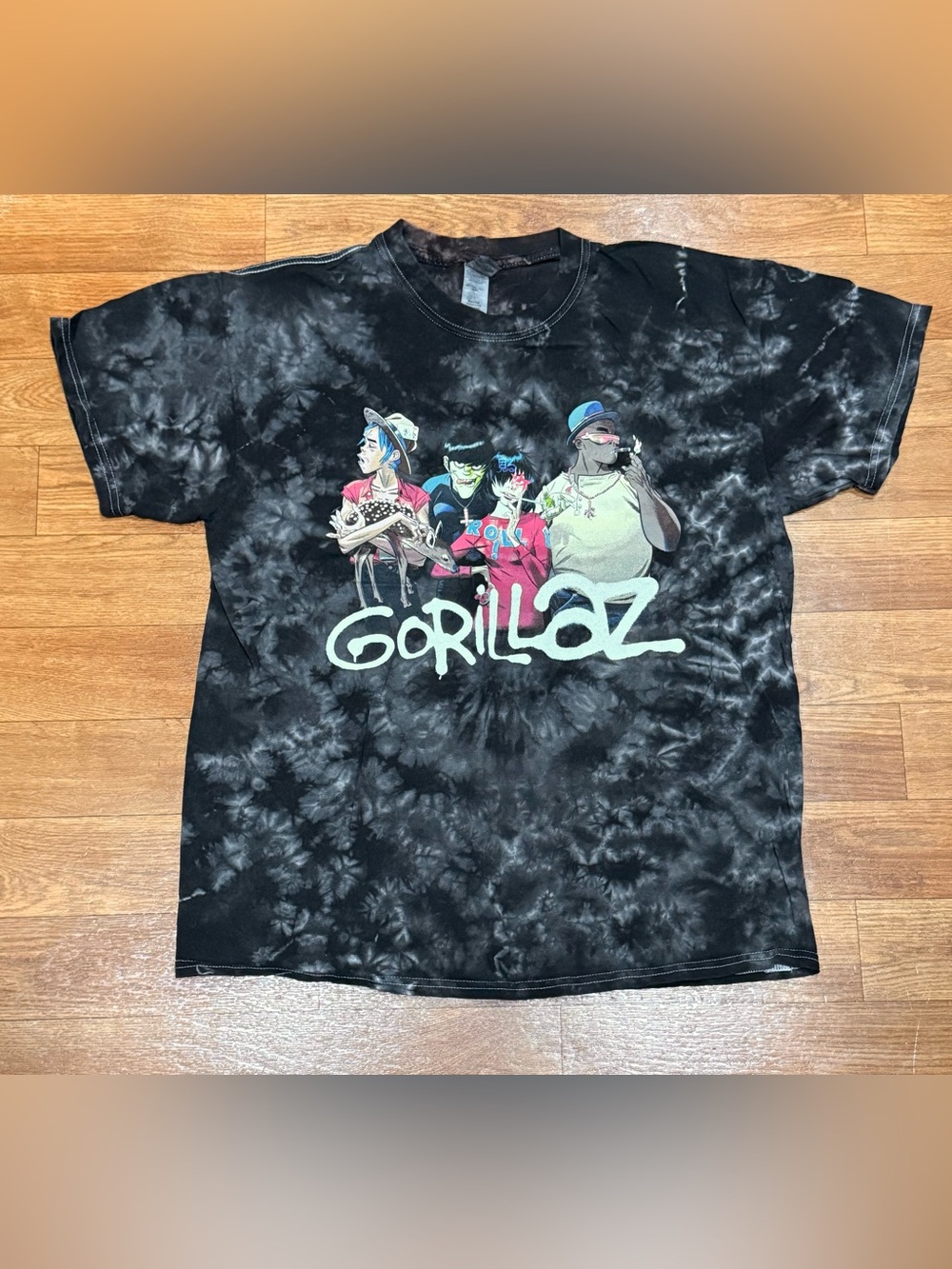 Gorillaz Band Group Black Tie-Dye Tee Graphic Unisex Short Sleeve T-Shirt Size L